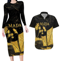 Mada Martinique Couples Matching Long Sleeve Bodycon Dress and Hawaiian Shirt Martinique Yole Gold