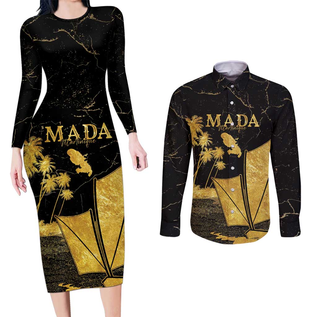 Mada Martinique Couples Matching Long Sleeve Bodycon Dress and Long Sleeve Button Shirt Martinique Yole Gold