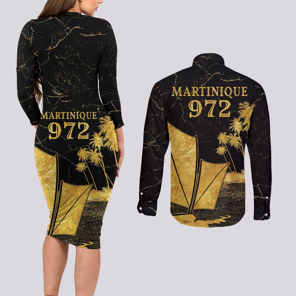 Mada Martinique Couples Matching Long Sleeve Bodycon Dress and Long Sleeve Button Shirt Martinique Yole Gold