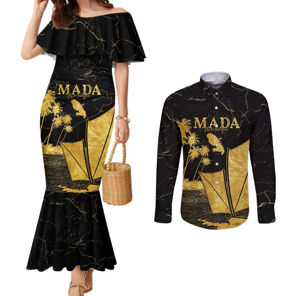 Mada Martinique Couples Matching Mermaid Dress and Long Sleeve Button Shirt Martinique Yole Gold