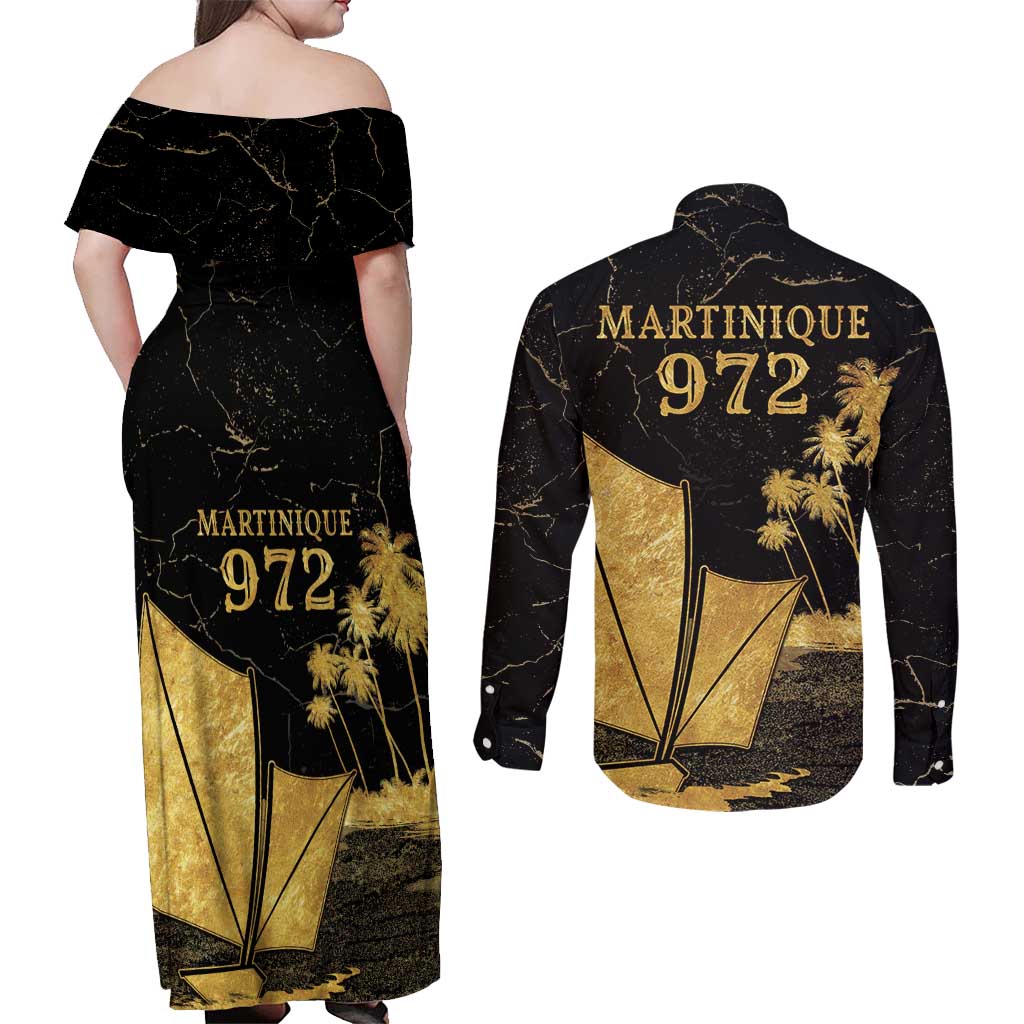 Mada Martinique Couples Matching Off Shoulder Maxi Dress and Long Sleeve Button Shirt Martinique Yole Gold