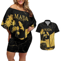 Mada Martinique Couples Matching Off Shoulder Short Dress and Hawaiian Shirt Martinique Yole Gold