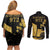 Mada Martinique Couples Matching Off Shoulder Short Dress and Long Sleeve Button Shirt Martinique Yole Gold