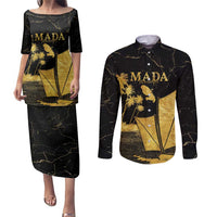 Mada Martinique Couples Matching Puletasi and Long Sleeve Button Shirt Martinique Yole Gold