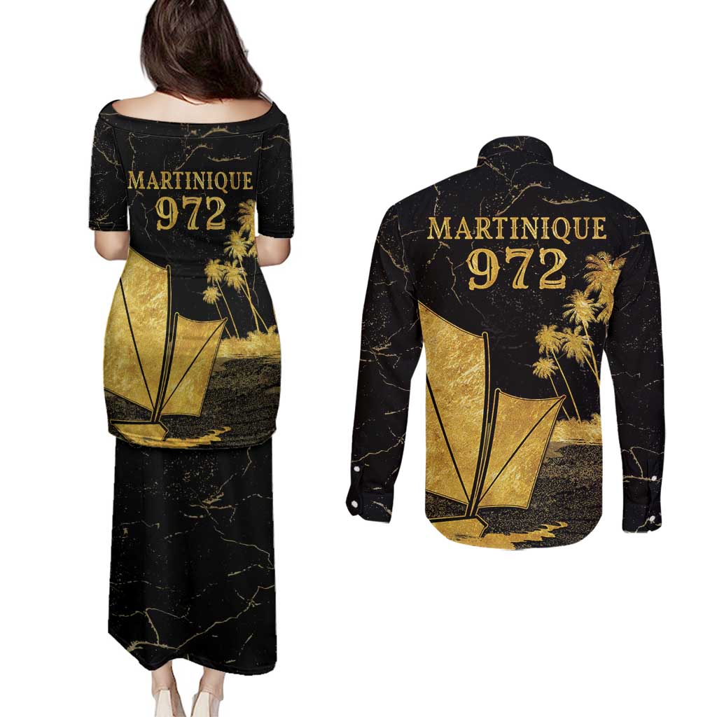 Mada Martinique Couples Matching Puletasi and Long Sleeve Button Shirt Martinique Yole Gold