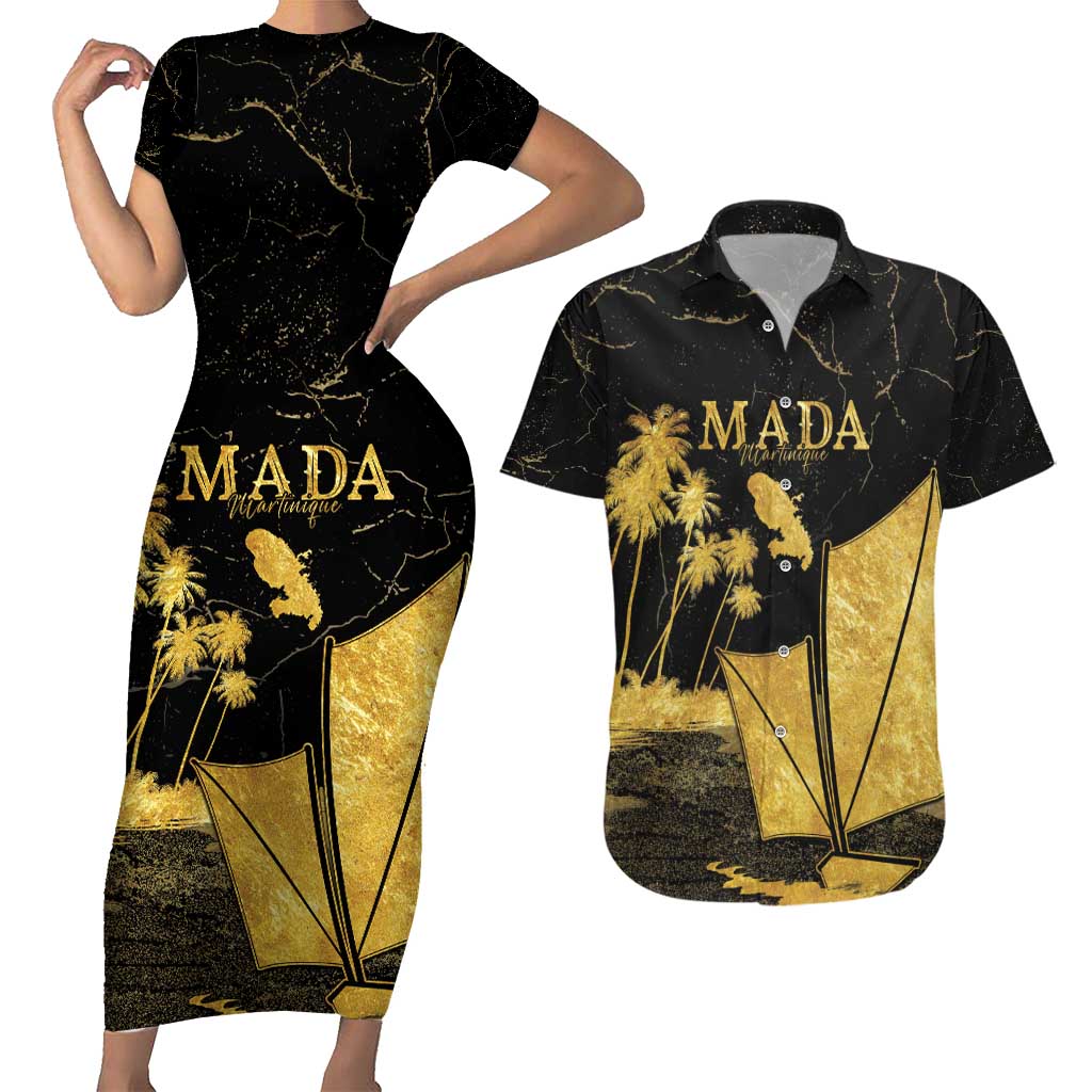 Mada Martinique Couples Matching Short Sleeve Bodycon Dress and Hawaiian Shirt Martinique Yole Gold