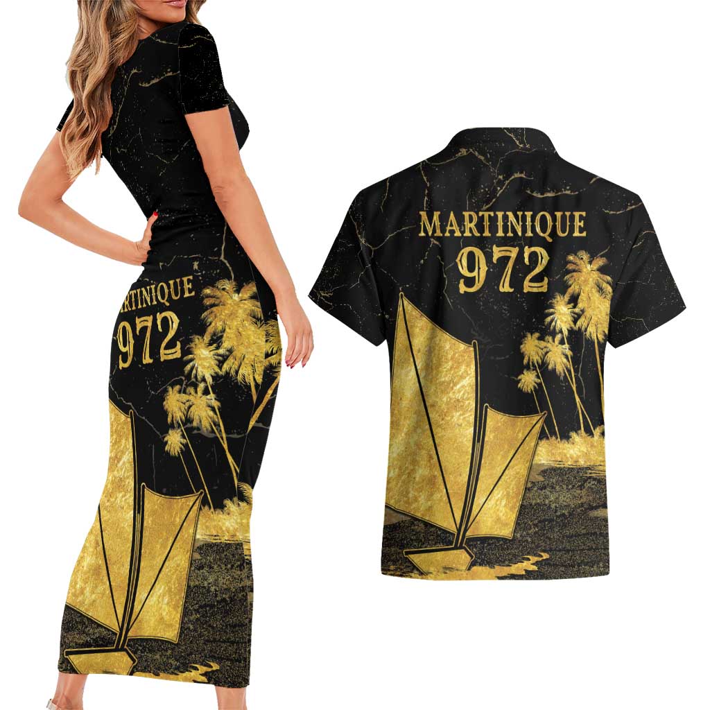 Mada Martinique Couples Matching Short Sleeve Bodycon Dress and Hawaiian Shirt Martinique Yole Gold