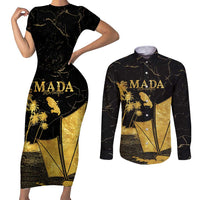 Mada Martinique Couples Matching Short Sleeve Bodycon Dress and Long Sleeve Button Shirt Martinique Yole Gold