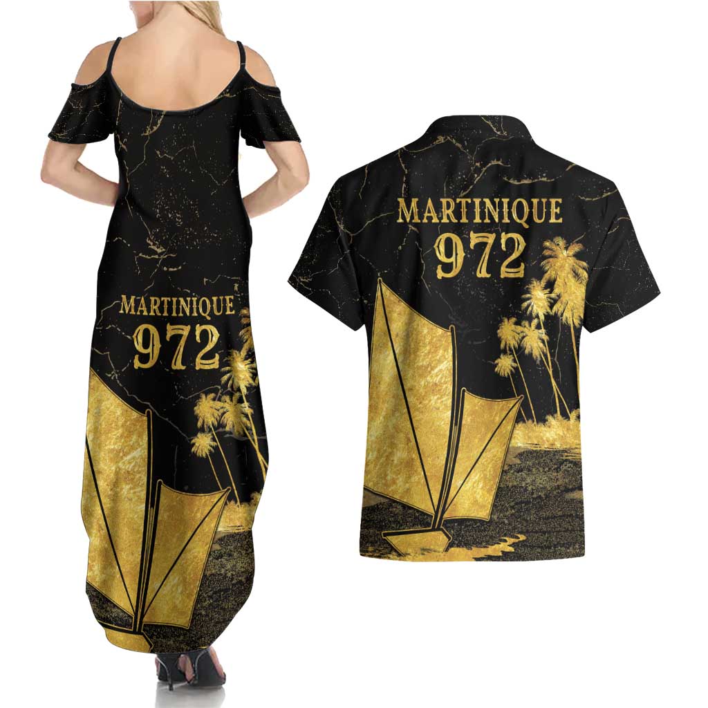 Mada Martinique Couples Matching Summer Maxi Dress and Hawaiian Shirt Martinique Yole Gold
