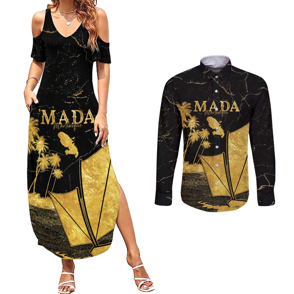 Mada Martinique Couples Matching Summer Maxi Dress and Long Sleeve Button Shirt Martinique Yole Gold