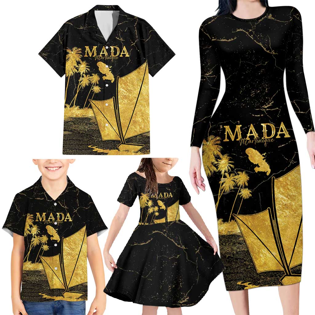 Mada Martinique Family Matching Long Sleeve Bodycon Dress and Hawaiian Shirt Martinique Yole Gold
