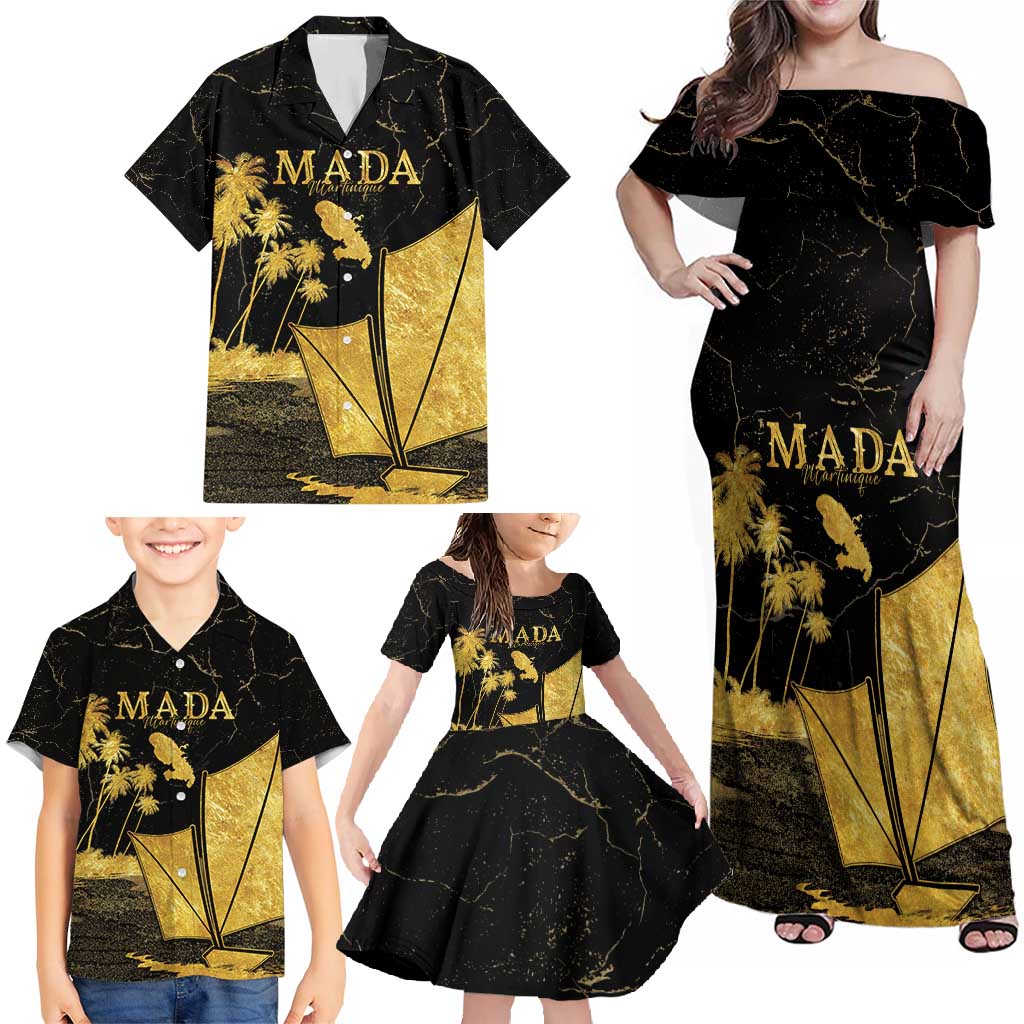 Mada Martinique Family Matching Off Shoulder Maxi Dress and Hawaiian Shirt Martinique Yole Gold