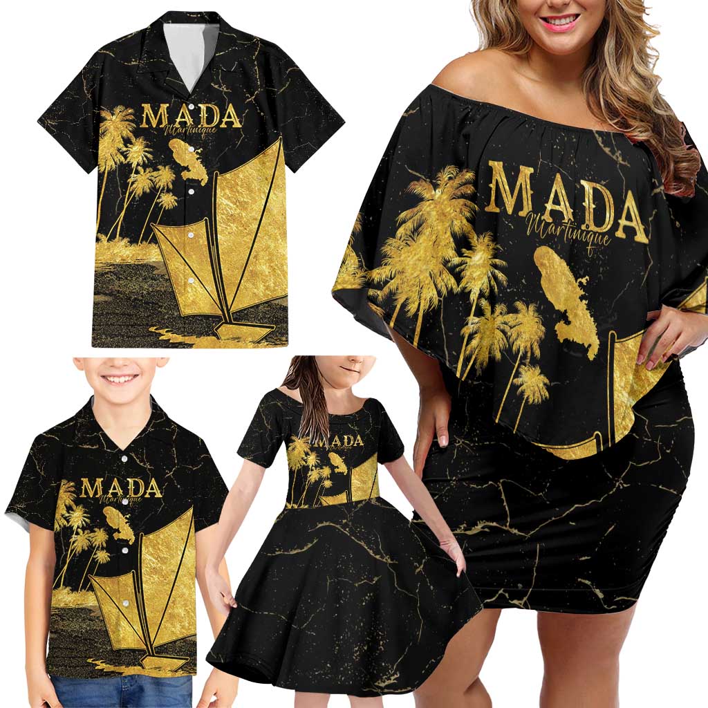 Mada Martinique Family Matching Off Shoulder Short Dress and Hawaiian Shirt Martinique Yole Gold