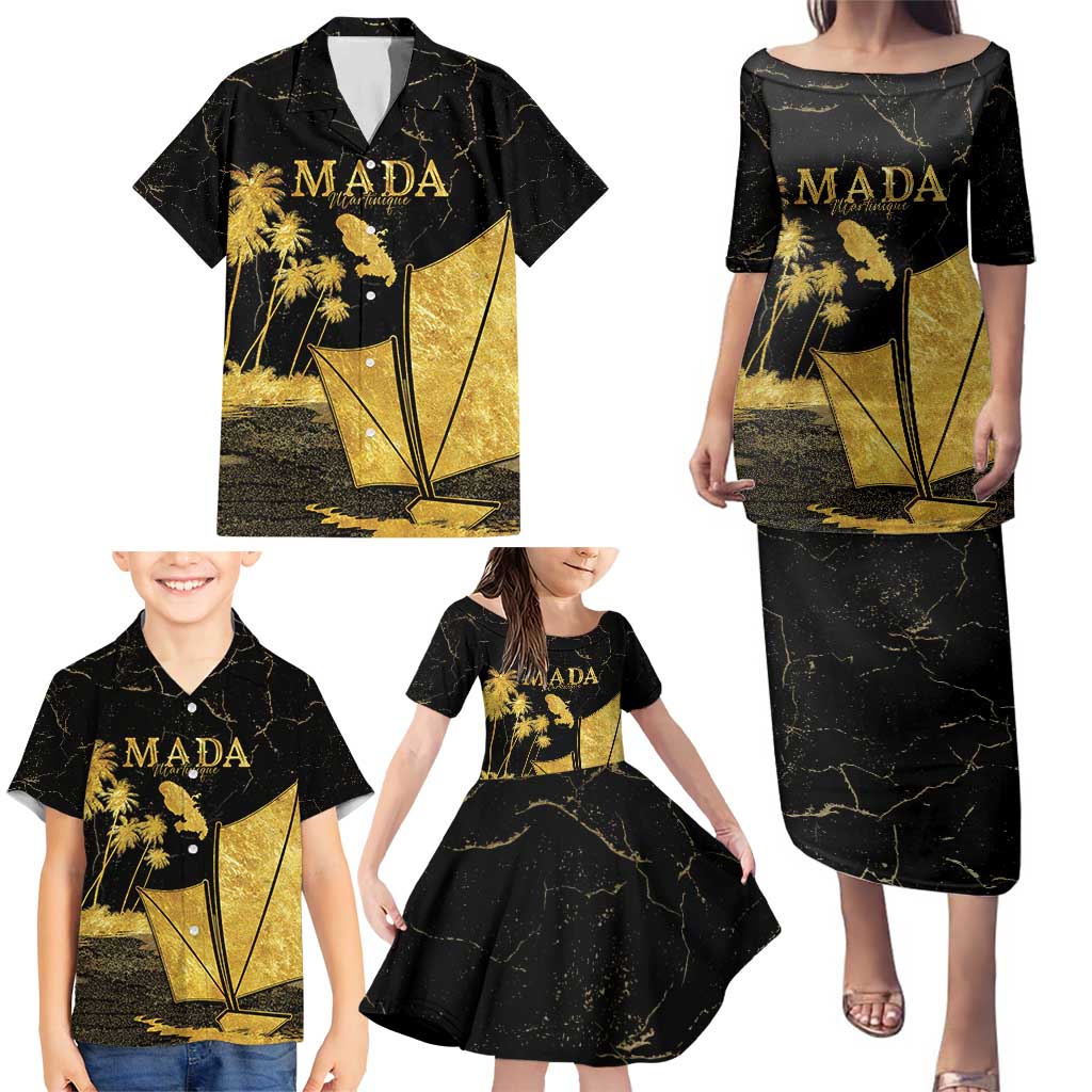 Mada Martinique Family Matching Puletasi and Hawaiian Shirt Martinique Yole Gold
