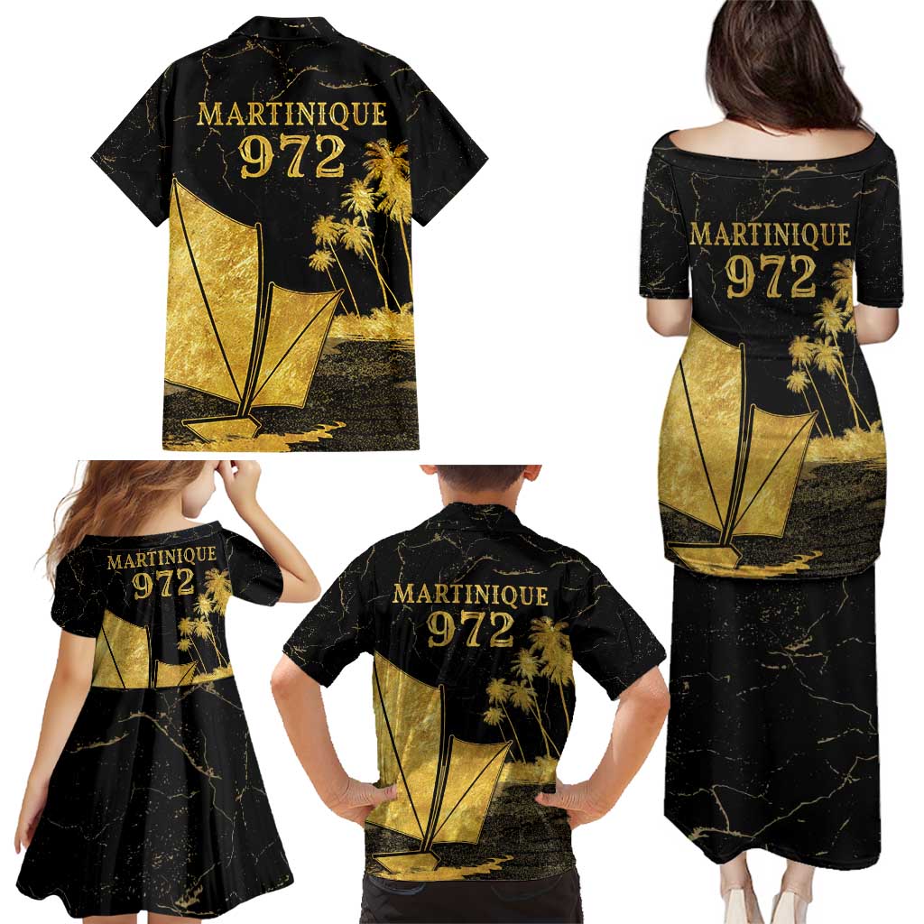 Mada Martinique Family Matching Puletasi and Hawaiian Shirt Martinique Yole Gold