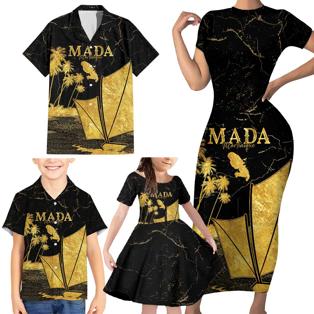 Mada Martinique Family Matching Short Sleeve Bodycon Dress and Hawaiian Shirt Martinique Yole Gold