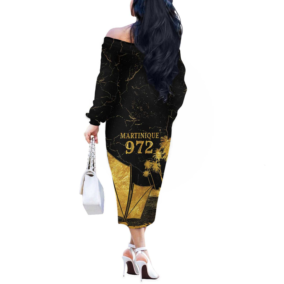 Mada Martinique Off The Shoulder Long Sleeve Dress Martinique Yole Gold