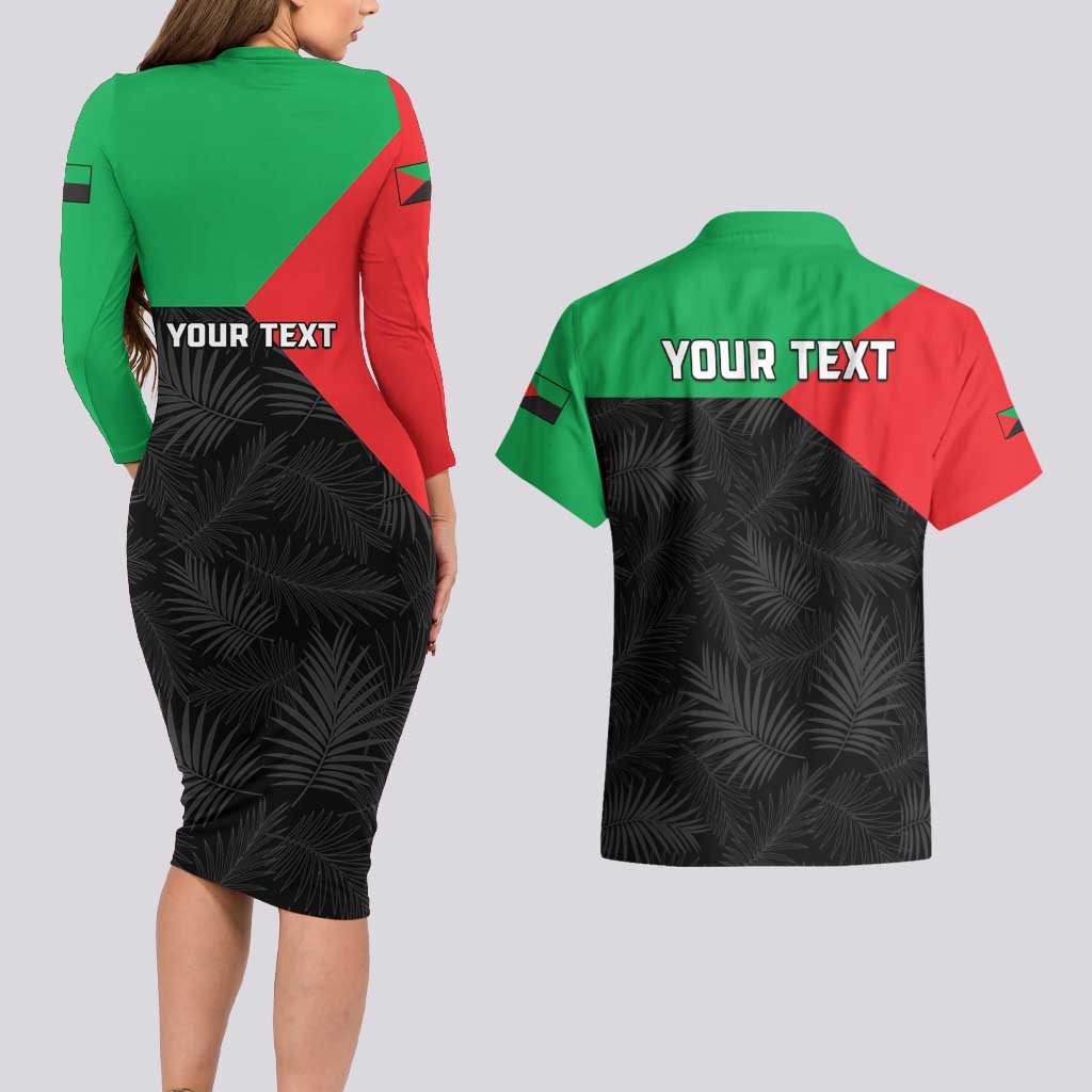 Personalized Martinique Couples Matching Long Sleeve Bodycon Dress and Hawaiian Shirt Simple Style With Palm Leaf Pattern