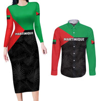 Personalized Martinique Couples Matching Long Sleeve Bodycon Dress and Long Sleeve Button Shirt Simple Style With Palm Leaf Pattern