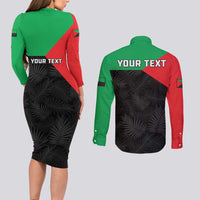 Personalized Martinique Couples Matching Long Sleeve Bodycon Dress and Long Sleeve Button Shirt Simple Style With Palm Leaf Pattern
