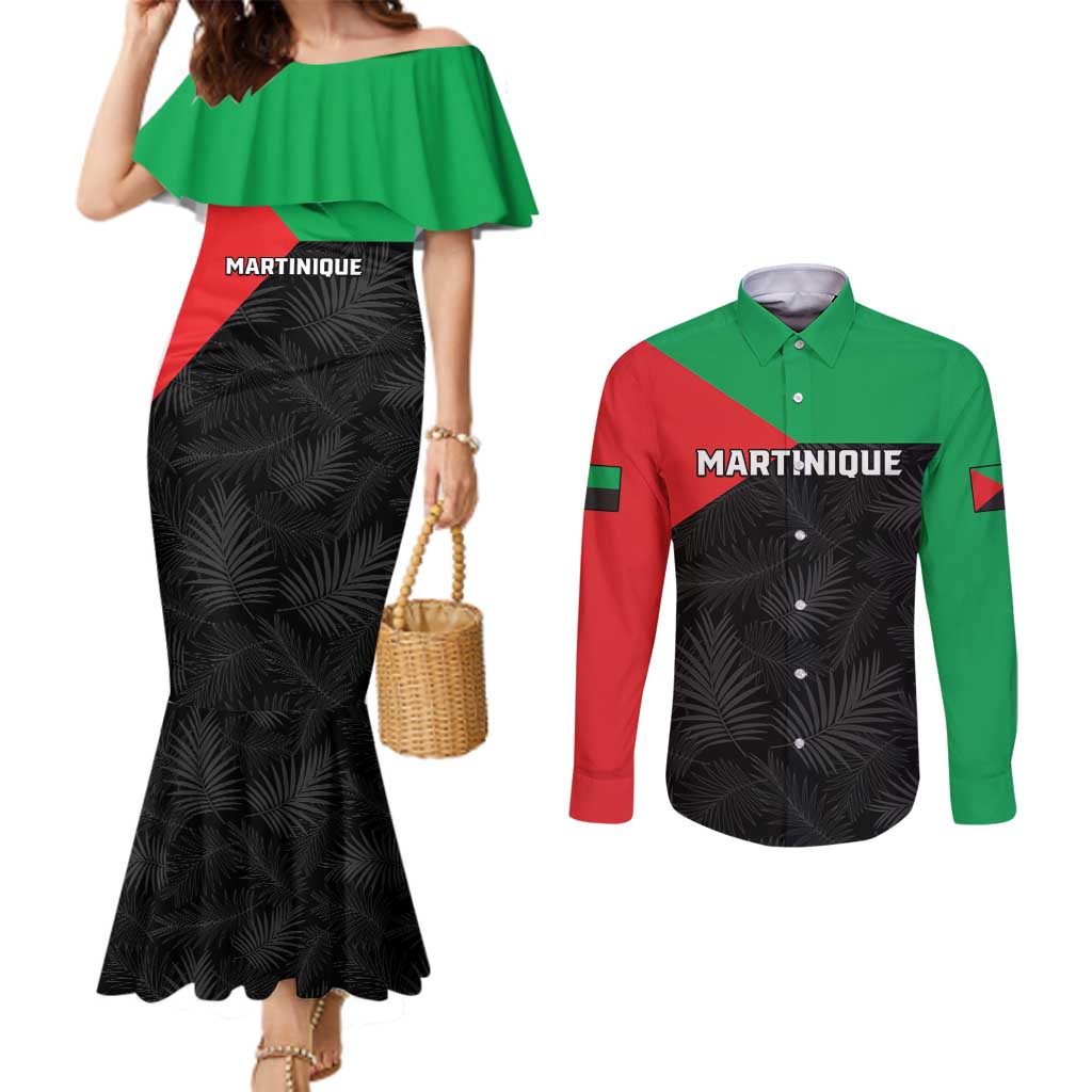 Personalized Martinique Couples Matching Mermaid Dress and Long Sleeve Button Shirt Simple Style With Palm Leaf Pattern