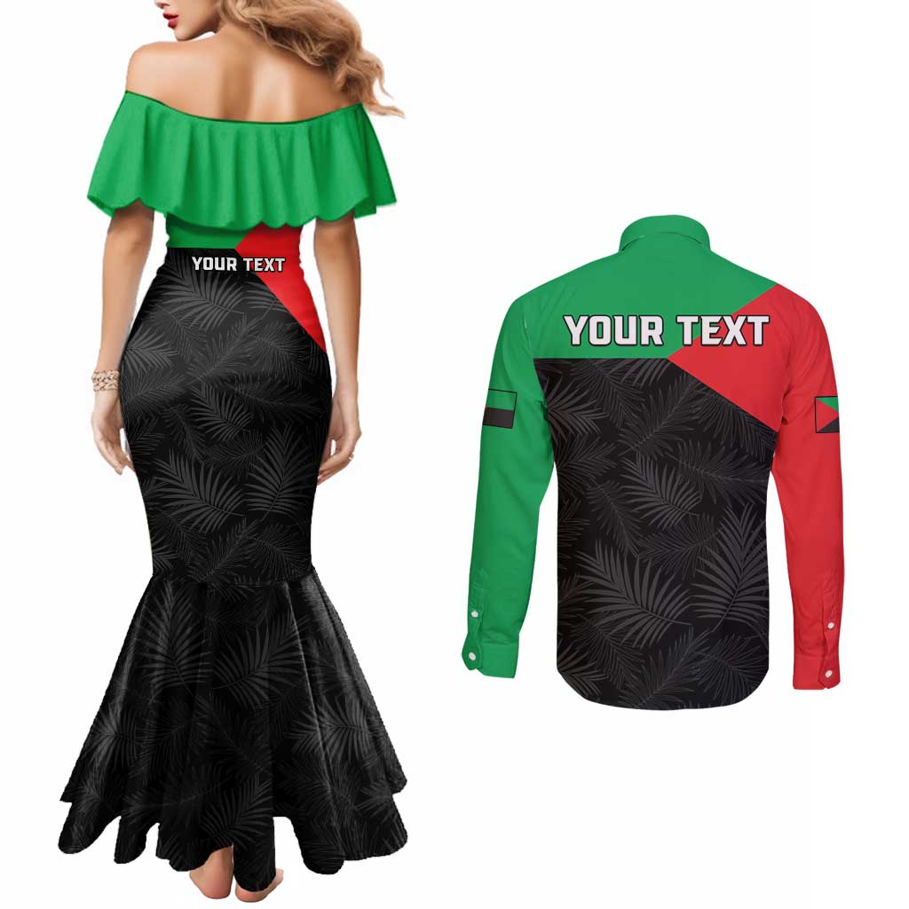 Personalized Martinique Couples Matching Mermaid Dress and Long Sleeve Button Shirt Simple Style With Palm Leaf Pattern