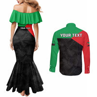 Personalized Martinique Couples Matching Mermaid Dress and Long Sleeve Button Shirt Simple Style With Palm Leaf Pattern