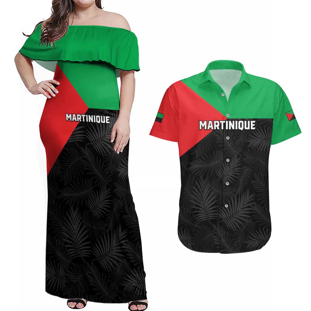 Personalized Martinique Couples Matching Off Shoulder Maxi Dress and Hawaiian Shirt Simple Style With Palm Leaf Pattern