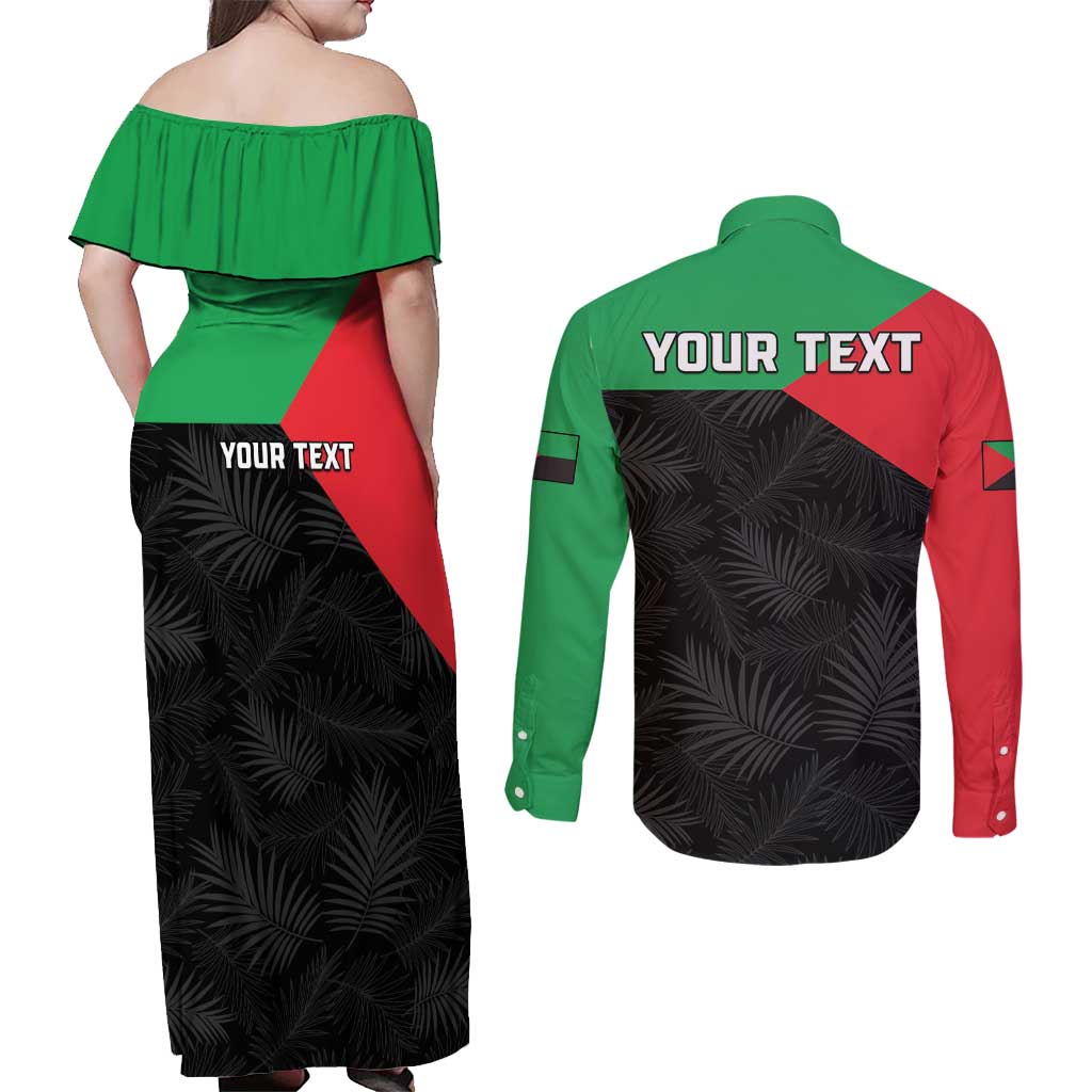 Personalized Martinique Couples Matching Off Shoulder Maxi Dress and Long Sleeve Button Shirt Simple Style With Palm Leaf Pattern