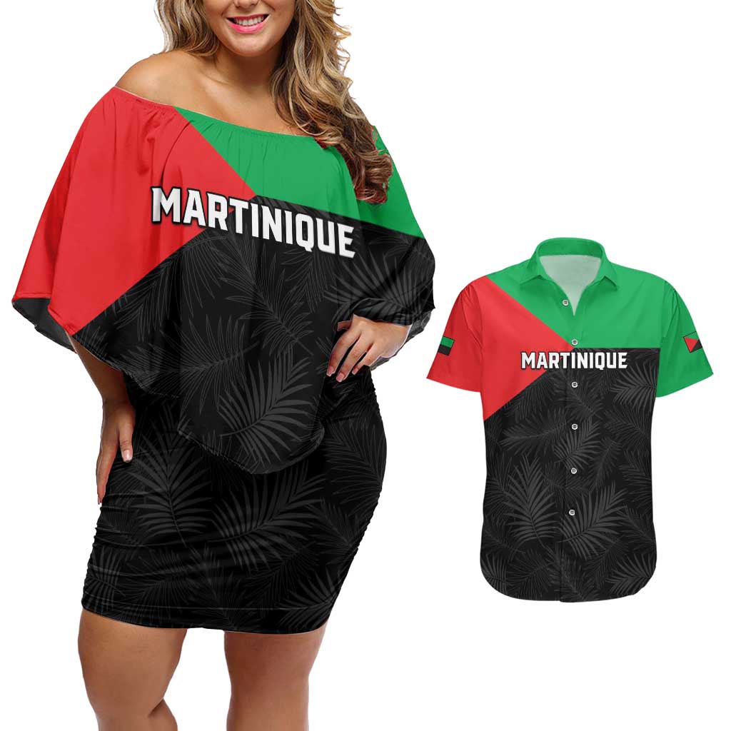 Personalized Martinique Couples Matching Off Shoulder Short Dress and Hawaiian Shirt Simple Style With Palm Leaf Pattern