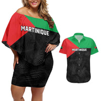 Personalized Martinique Couples Matching Off Shoulder Short Dress and Hawaiian Shirt Simple Style With Palm Leaf Pattern