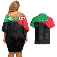 Personalized Martinique Couples Matching Off Shoulder Short Dress and Hawaiian Shirt Simple Style With Palm Leaf Pattern