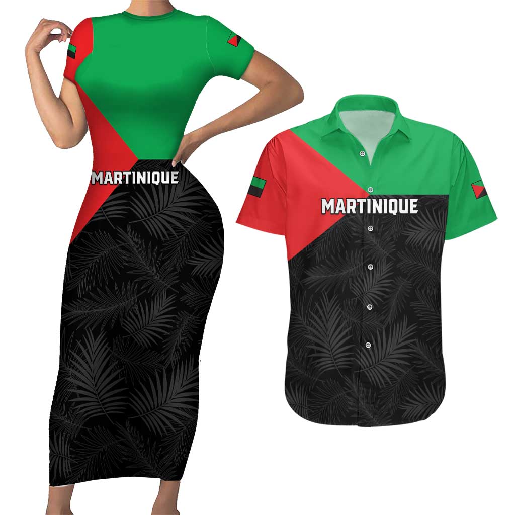Personalized Martinique Couples Matching Short Sleeve Bodycon Dress and Hawaiian Shirt Simple Style With Palm Leaf Pattern