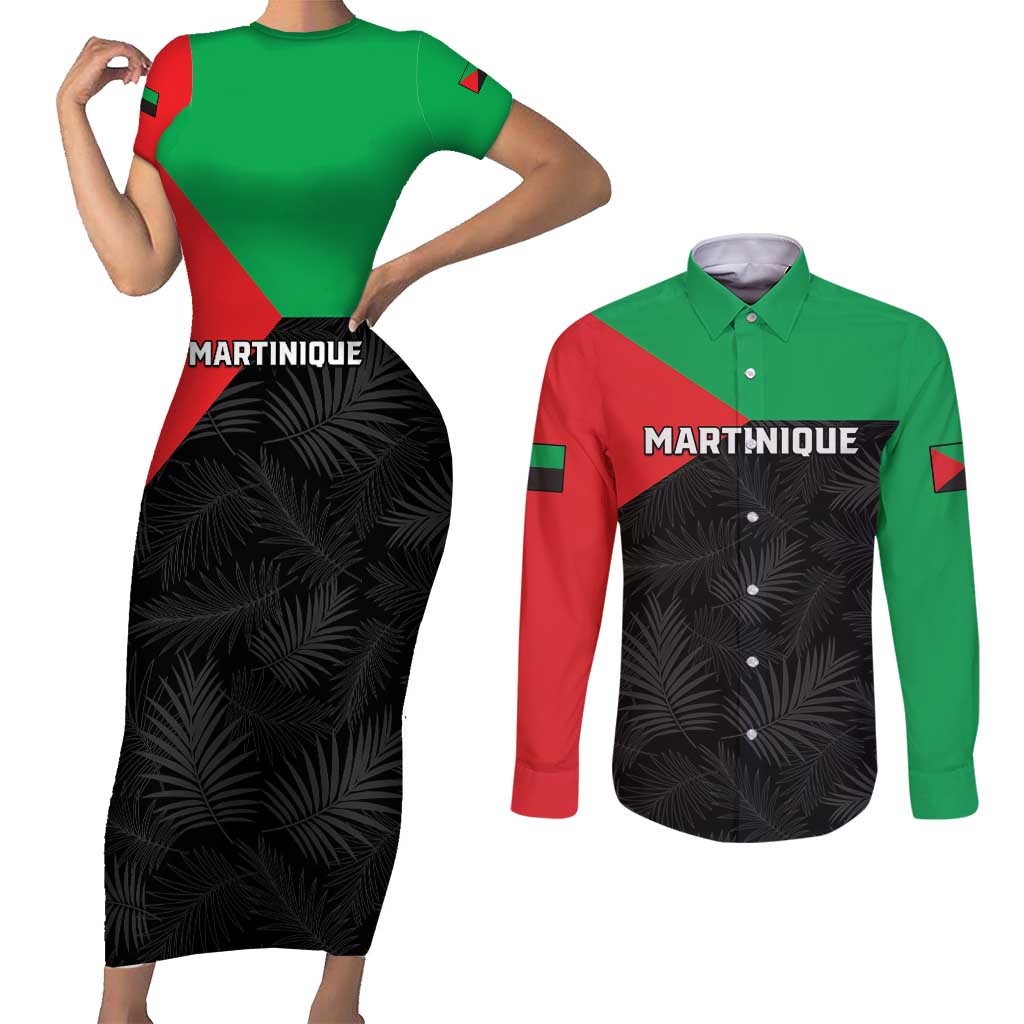 Personalized Martinique Couples Matching Short Sleeve Bodycon Dress and Long Sleeve Button Shirt Simple Style With Palm Leaf Pattern