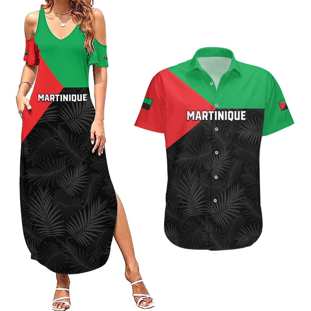 Personalized Martinique Couples Matching Summer Maxi Dress and Hawaiian Shirt Simple Style With Palm Leaf Pattern