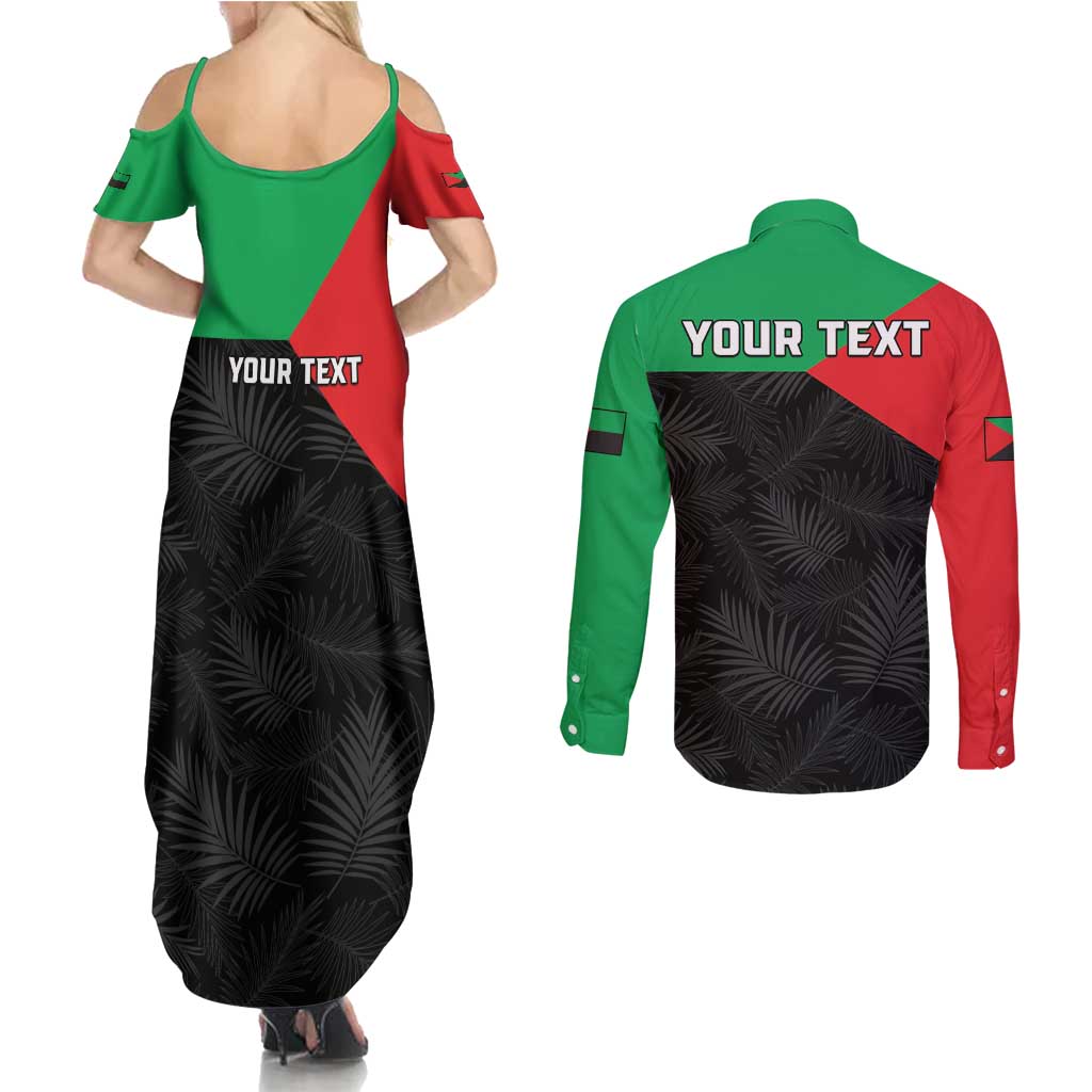 Personalized Martinique Couples Matching Summer Maxi Dress and Long Sleeve Button Shirt Simple Style With Palm Leaf Pattern