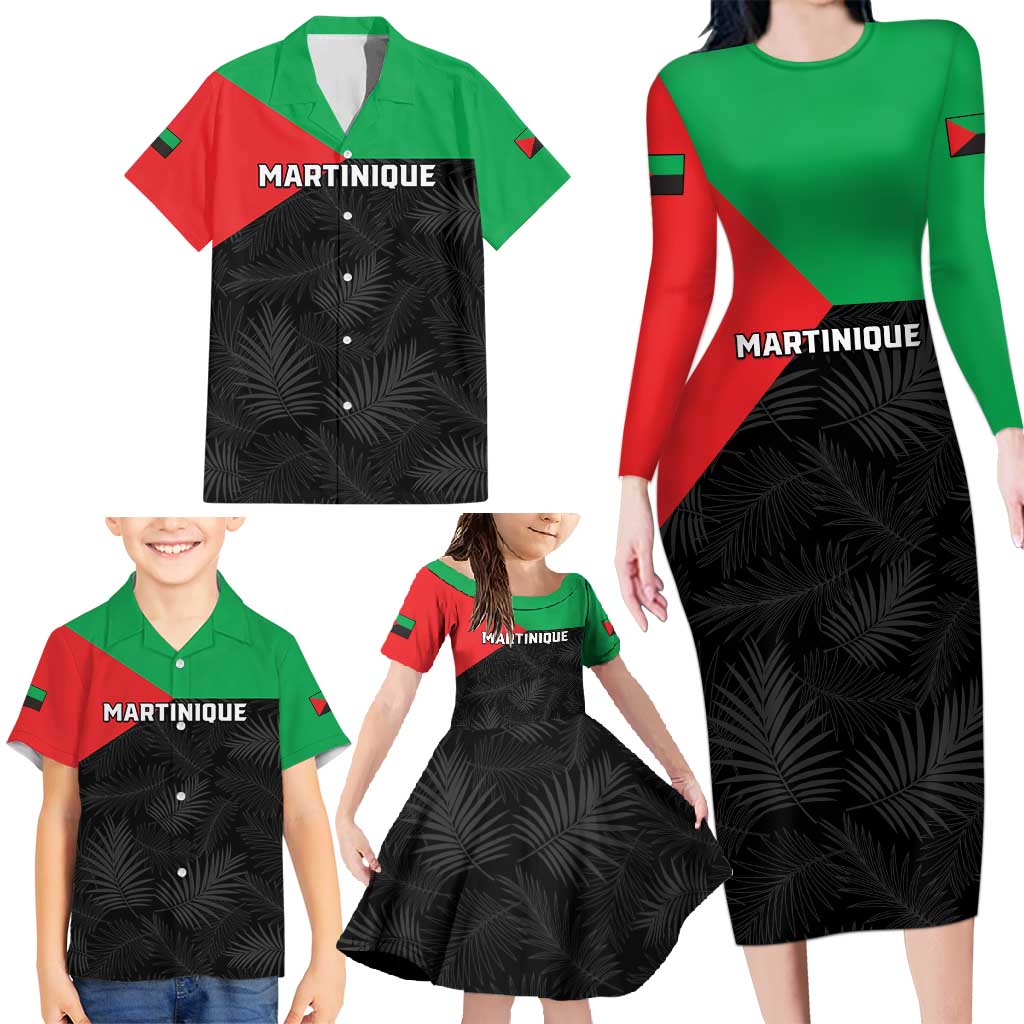 Personalized Martinique Family Matching Long Sleeve Bodycon Dress and Hawaiian Shirt Simple Style With Palm Leaf Pattern