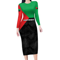 Personalized Martinique Family Matching Long Sleeve Bodycon Dress and Hawaiian Shirt Simple Style With Palm Leaf Pattern