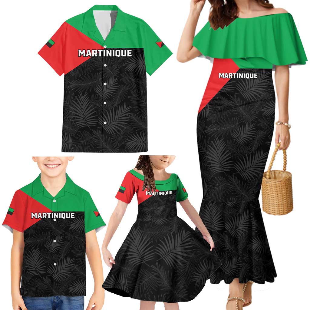 Personalized Martinique Family Matching Mermaid Dress and Hawaiian Shirt Simple Style With Palm Leaf Pattern