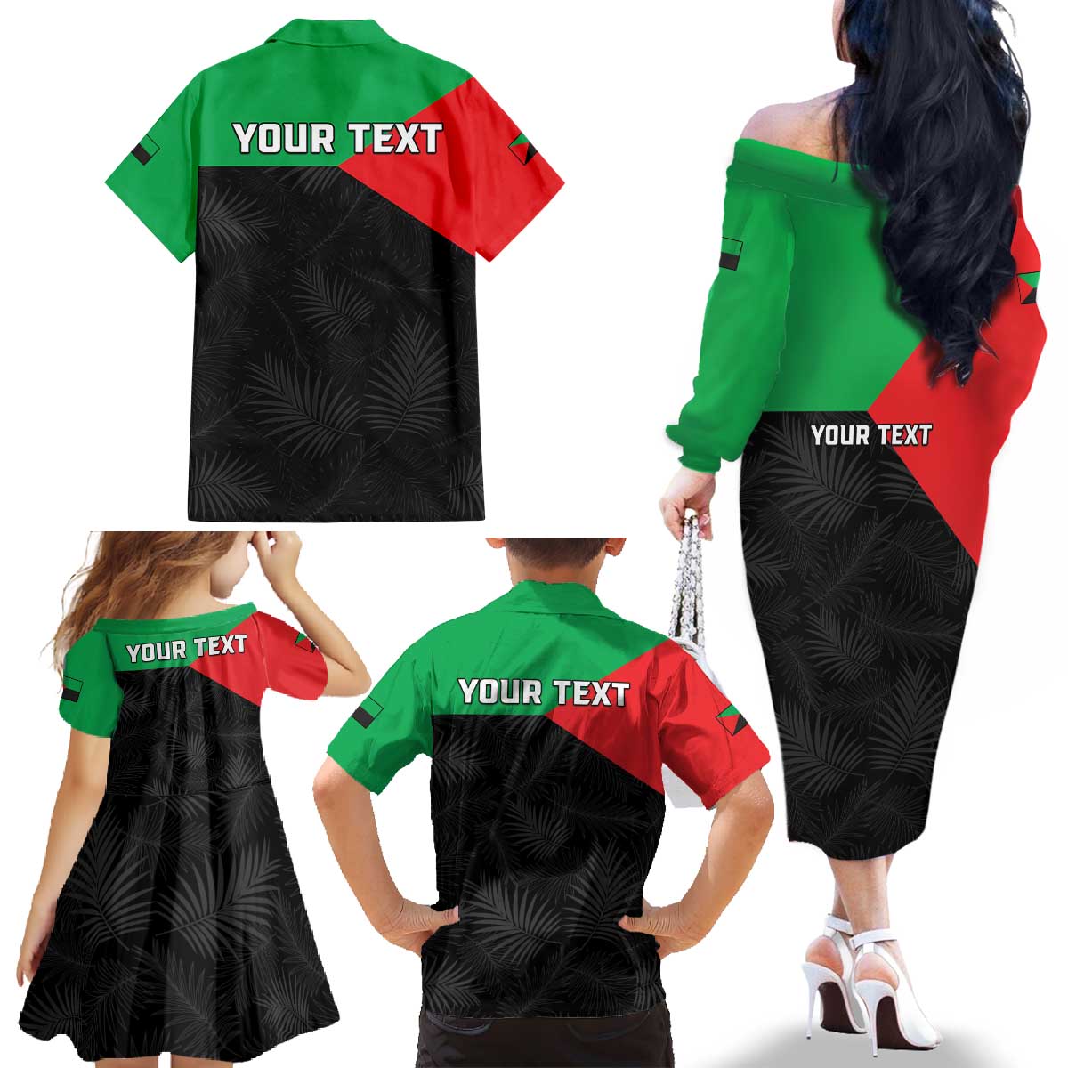 Personalized Martinique Family Matching Off The Shoulder Long Sleeve Dress and Hawaiian Shirt Simple Style With Palm Leaf Pattern