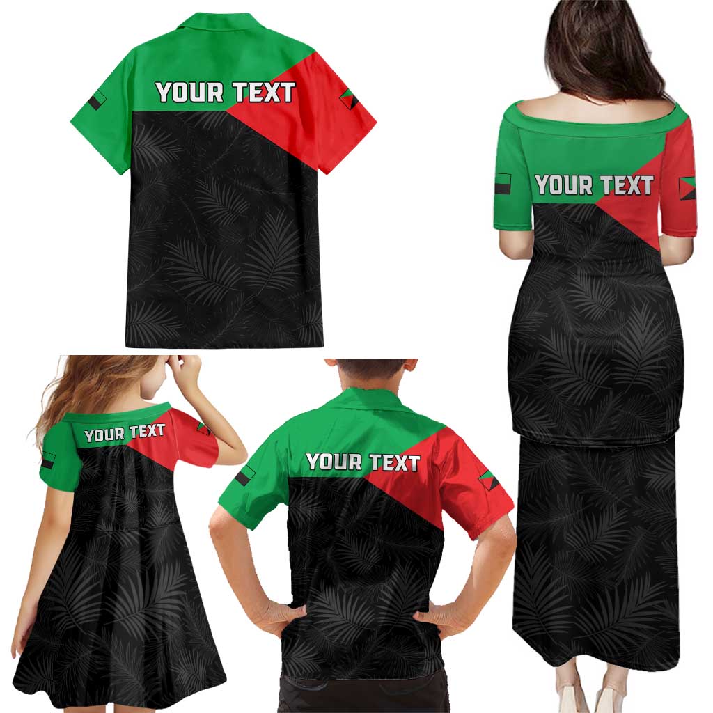 Personalized Martinique Family Matching Puletasi and Hawaiian Shirt Simple Style With Palm Leaf Pattern