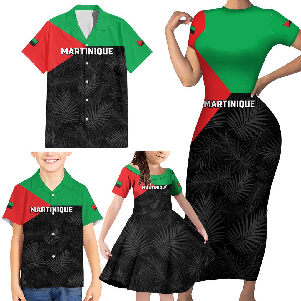 Personalized Martinique Family Matching Short Sleeve Bodycon Dress and Hawaiian Shirt Simple Style With Palm Leaf Pattern