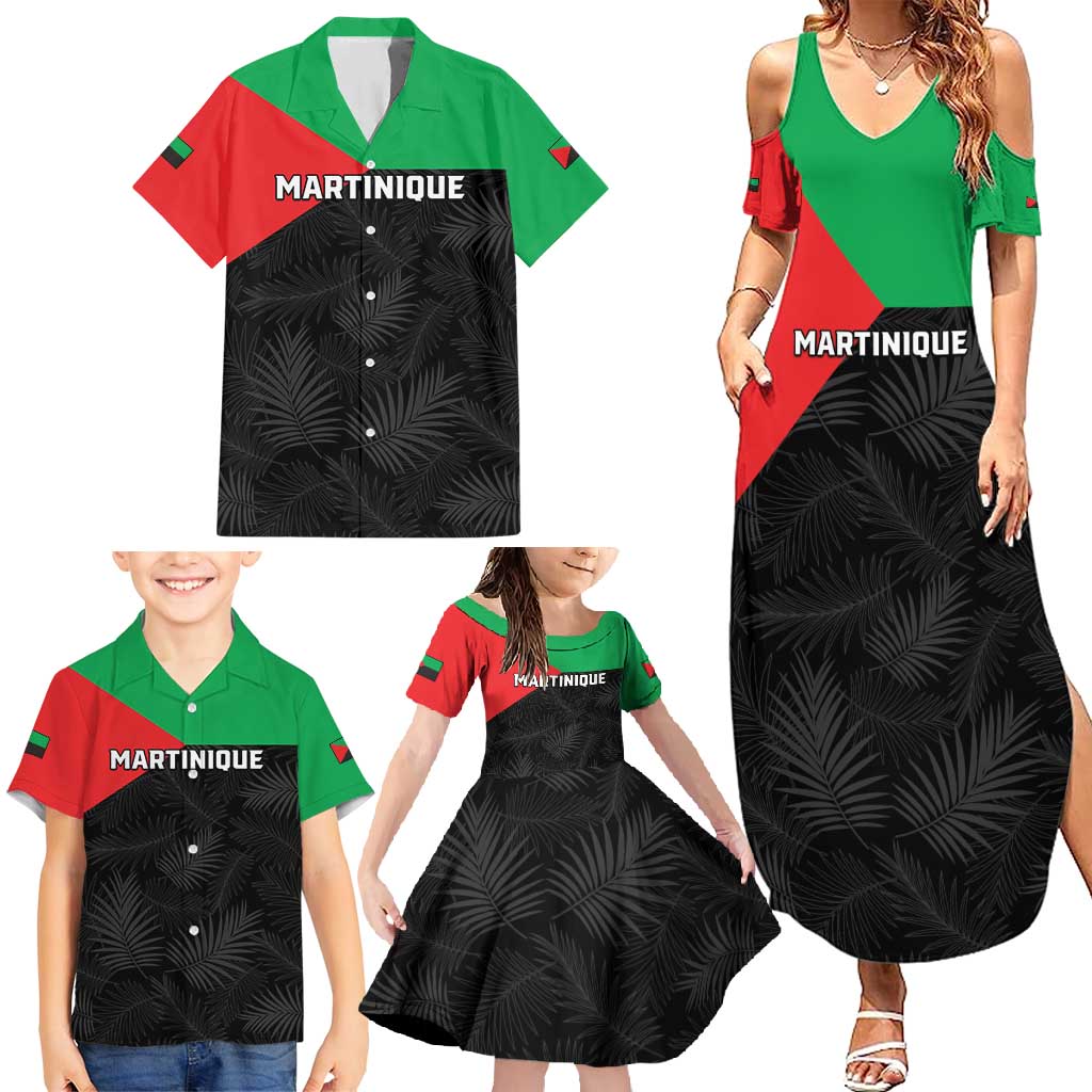 Personalized Martinique Family Matching Summer Maxi Dress and Hawaiian Shirt Simple Style With Palm Leaf Pattern