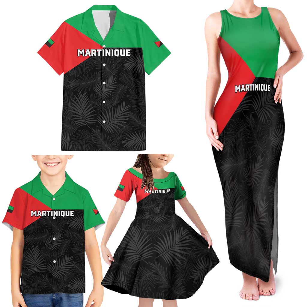 Personalized Martinique Family Matching Tank Maxi Dress and Hawaiian Shirt Simple Style With Palm Leaf Pattern