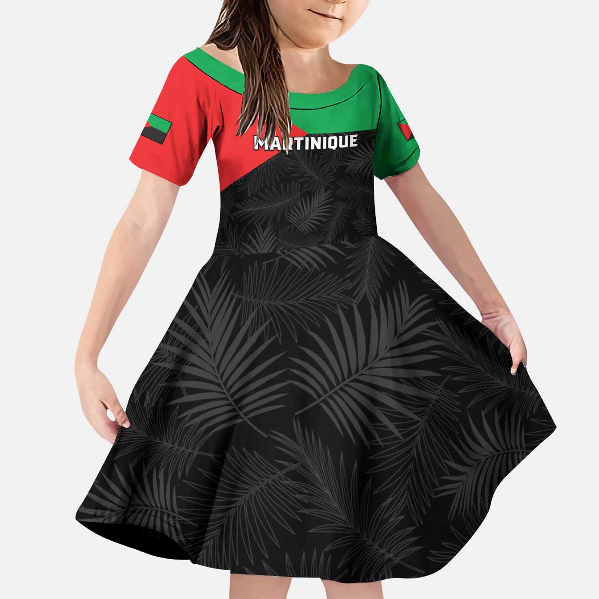 Personalized Martinique Kid Short Sleeve Dress Simple Style With Palm Leaf Pattern