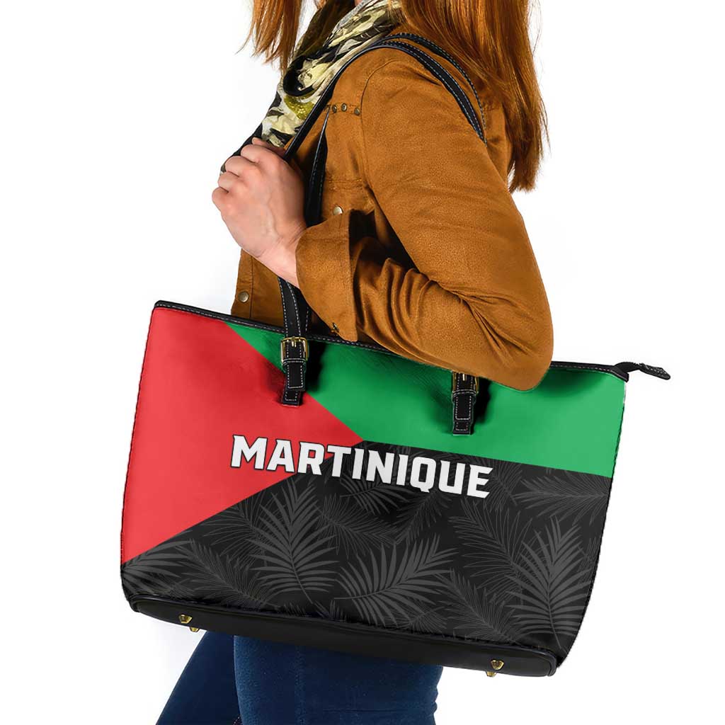Martinique Leather Tote Bag Simple Style With Palm Leaf Pattern