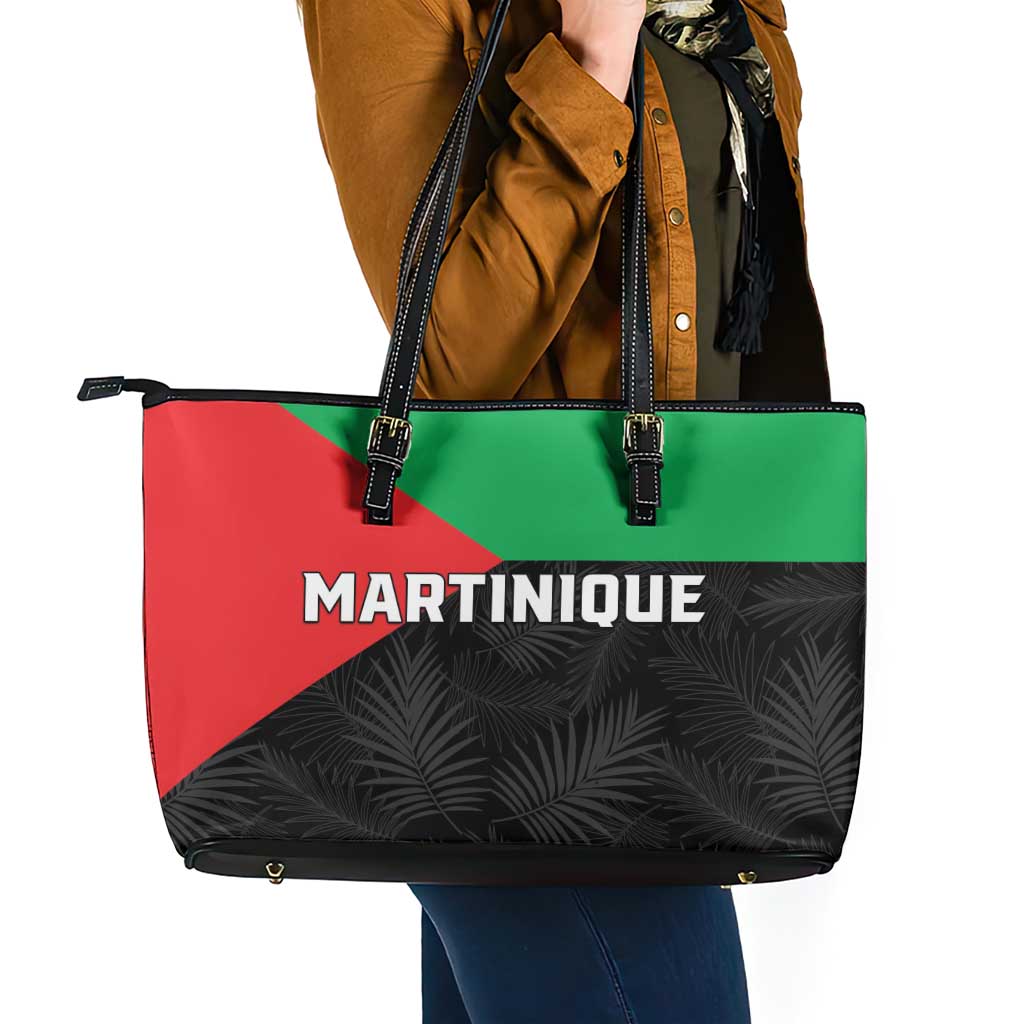 Martinique Leather Tote Bag Simple Style With Palm Leaf Pattern