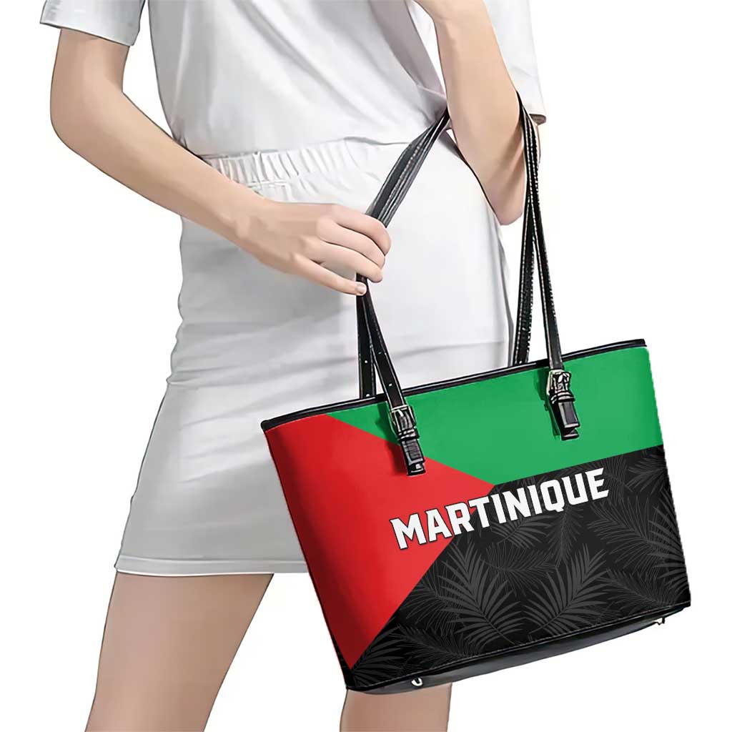 Martinique Leather Tote Bag Simple Style With Palm Leaf Pattern