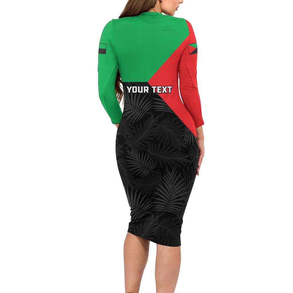Personalized Martinique Long Sleeve Bodycon Dress Simple Style With Palm Leaf Pattern