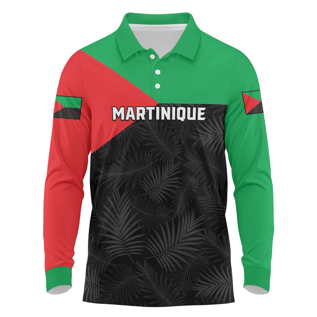 Personalized Martinique Long Sleeve Polo Shirt Simple Style With Palm Leaf Pattern